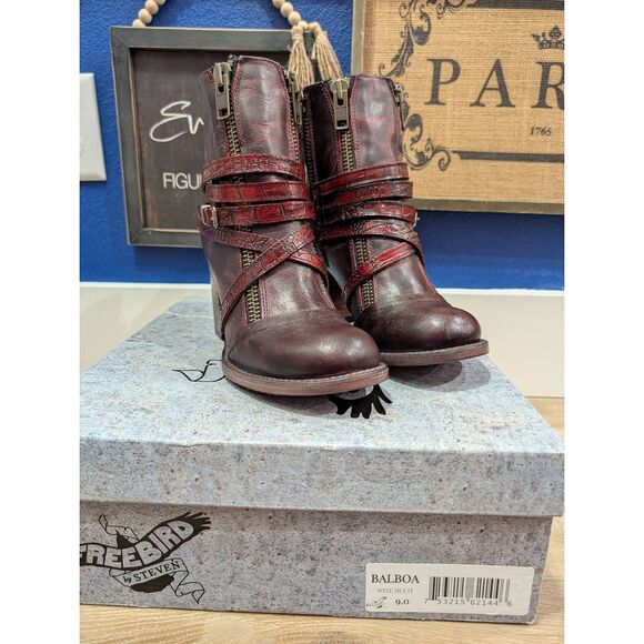 Freebird by Steven Shoes - Freebird by Steven Balboa Ankle Booties Wine Zip Block Heel with Box Women's 9